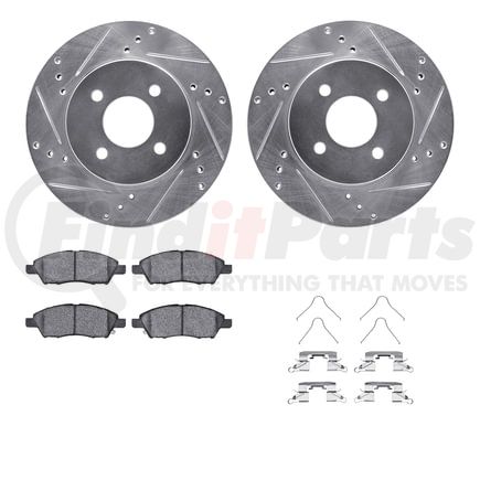 7512-67072 by DYNAMIC FRICTION COMPANY - Rotors-Drilled & Slotted-Silver w/ 5000 Advanced Brake Pads Incl Hdw