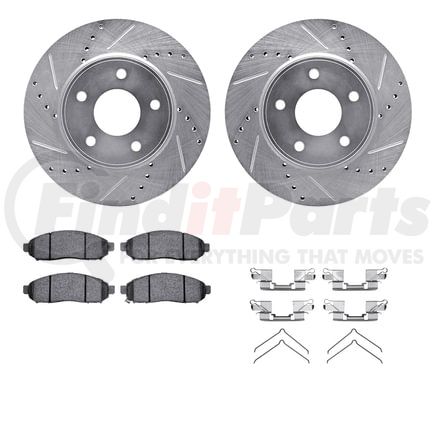 7512-67096 by DYNAMIC FRICTION COMPANY - Rotors-Drilled & Slotted-Silver w/ 5000 Advanced Brake Pads Incl Hdw