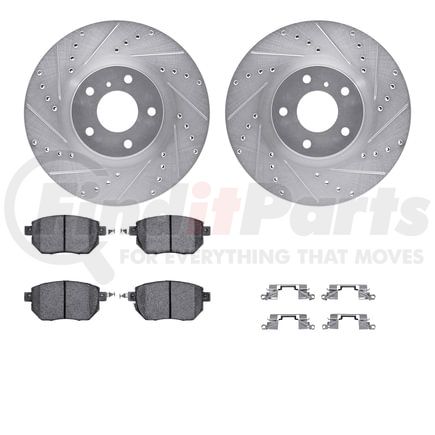 7512-67105 by DYNAMIC FRICTION COMPANY - Brake Rotor - Dimpled & Slotted - Silver w/5000 Brake Pads & HW Kit