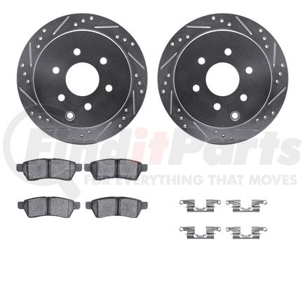 7512-67110 by DYNAMIC FRICTION COMPANY - Brake Rotor - Dimpled & Slotted - Silver w/5000 Brake Pads & HW Kit