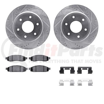 7512-67113 by DYNAMIC FRICTION COMPANY - Brake Rotor - Dimpled & Slotted - Silver w/5000 Brake Pads & HW Kit