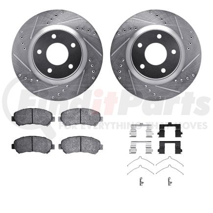 7512-67116 by DYNAMIC FRICTION COMPANY - Brake Rotor - Dimpled & Slotted - Silver w/5000 Brake Pads & HW Kit