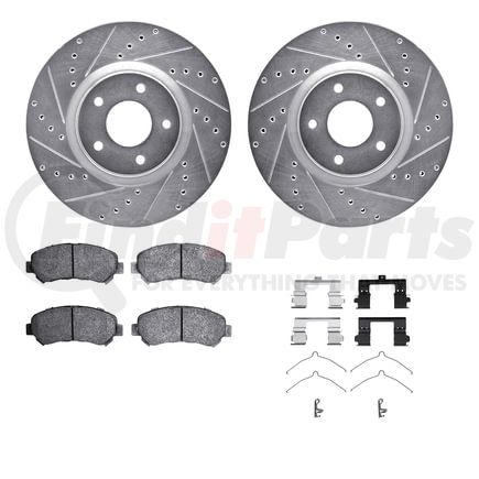 7512-67117 by DYNAMIC FRICTION COMPANY - Brake Rotor - Dimpled & Slotted - Silver w/5000 Brake Pads & HW Kit