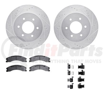 7512-67121 by DYNAMIC FRICTION COMPANY - Brake Rotor - Dimpled & Slotted - Silver w/5000 Brake Pads & HW Kit