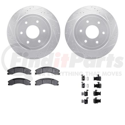 7512-67123 by DYNAMIC FRICTION COMPANY - Brake Rotor - Dimpled & Slotted - Silver w/5000 Brake Pads & HW Kit