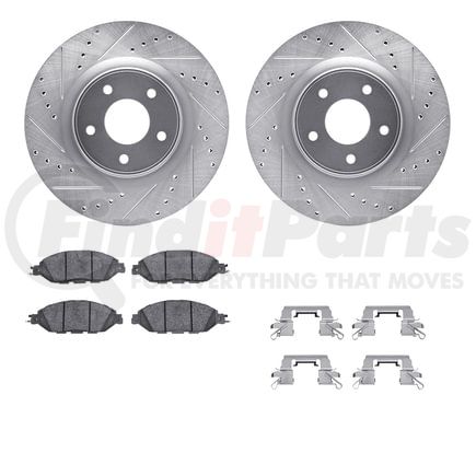 7512-67125 by DYNAMIC FRICTION COMPANY - Brake Rotor - Dimpled & Slotted - Silver w/5000 Brake Pads & HW Kit