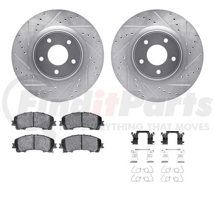 7512-67129 by DYNAMIC FRICTION COMPANY - Brake Rotor - Dimpled & Slotted - Silver w/5000 Brake Pads & HW Kit