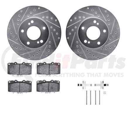 7512-67135 by DYNAMIC FRICTION COMPANY - Rotors-Drilled & Slotted-Silver w/ 5000 Advanced Brake Pads Incl Hdw