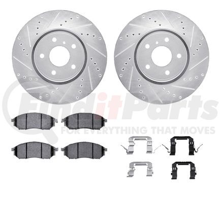 7512-68013 by DYNAMIC FRICTION COMPANY - Rotors-Drilled & Slotted-Silver w/ 5000 Advanced Brake Pads Incl Hdw