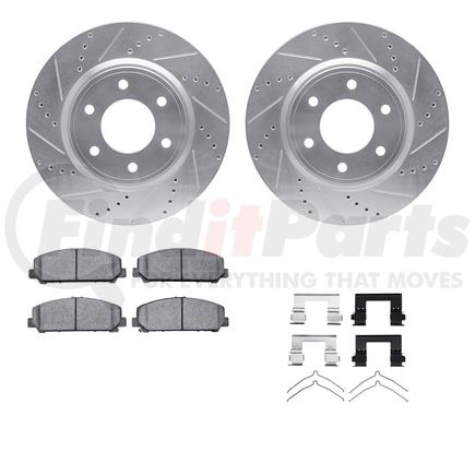 7512-68018 by DYNAMIC FRICTION COMPANY - Brake Rotor - Dimpled & Slotted - Silver w/5000 Brake Pads & HW Kit