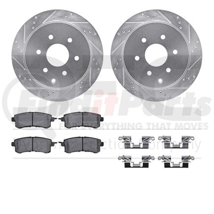 7512-68019 by DYNAMIC FRICTION COMPANY - Brake Rotor - Dimpled & Slotted - Silver w/5000 Brake Pads & HW Kit