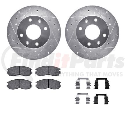 7512-72034 by DYNAMIC FRICTION COMPANY - Rotors-Drilled & Slotted-Silver w/ 5000 Advanced Brake Pads Incl Hdw