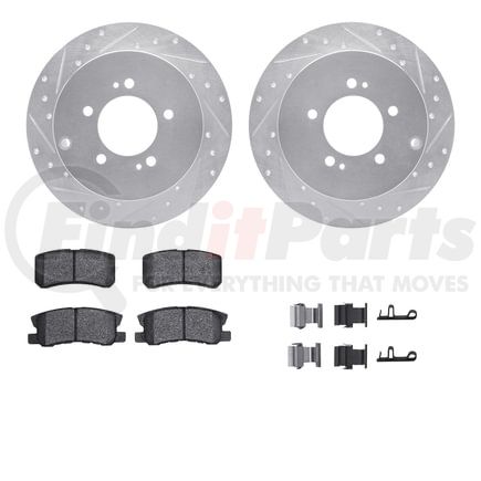 7512-72075 by DYNAMIC FRICTION COMPANY - Brake Rotor - Dimpled & Slotted - Silver w/5000 Brake Pads & HW Kit