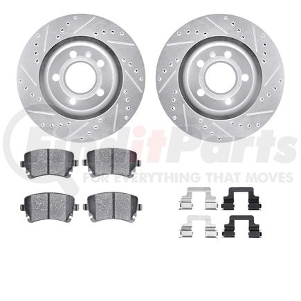 7512-73038 by DYNAMIC FRICTION COMPANY - Rotors-Drilled & Slotted-Silver w/ 5000 Advanced Brake Pads Incl Hdw