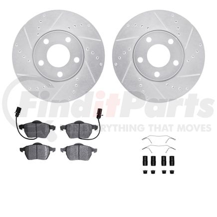 7512-73049 by DYNAMIC FRICTION COMPANY - Rotors-Drilled & Slotted-Silver w/ 5000 Advanced Brake Pads Incl Hdw