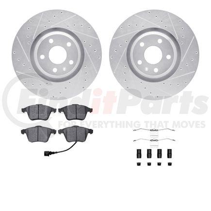 7512-73063 by DYNAMIC FRICTION COMPANY - Rotors-Drilled & Slotted-Silver w/ 5000 Advanced Brake Pads Incl Hdw