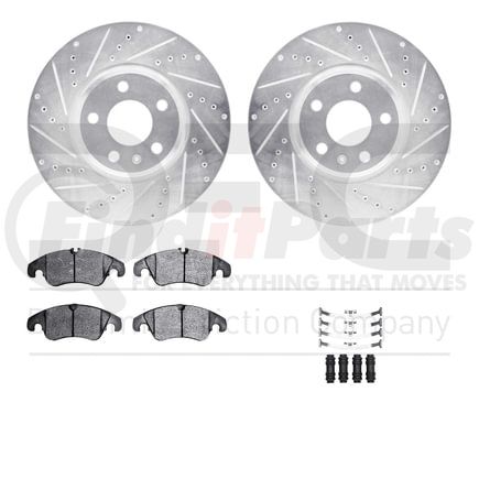 7512-73072 by DYNAMIC FRICTION COMPANY - Rotors-Drilled & Slotted-Silver w/ 5000 Advanced Brake Pads Incl Hdw