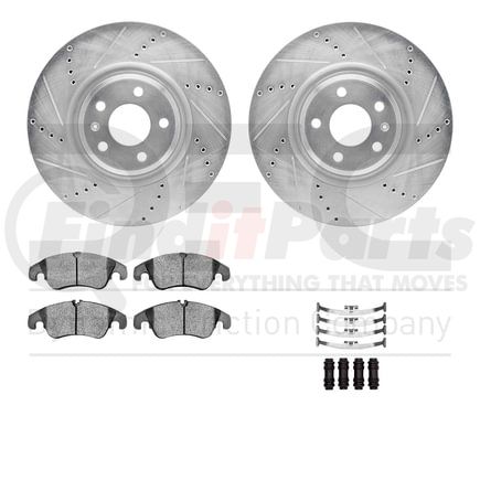 7512-73093 by DYNAMIC FRICTION COMPANY - Rotors-Drilled & Slotted-Silver w/ 5000 Advanced Brake Pads Incl Hdw