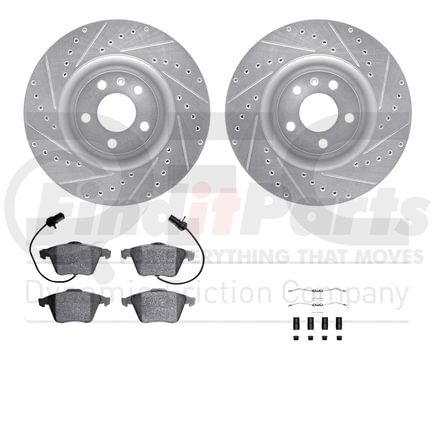 7512-73211 by DYNAMIC FRICTION COMPANY - Rotors-Drilled & Slotted-Silver w/ 5000 Advanced Brake Pads Incl Hdw