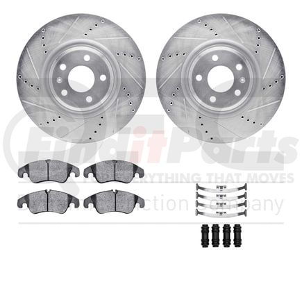 7512-73407 by DYNAMIC FRICTION COMPANY - Rotors-Drilled & Slotted-Silver w/ 5000 Advanced Brake Pads Incl Hdw