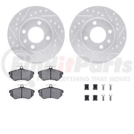 7512-74003 by DYNAMIC FRICTION COMPANY - Rotors-Drilled & Slotted-Silver w/ 5000 Advanced Brake Pads Incl Hdw