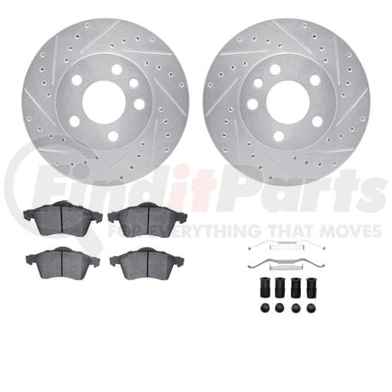 7512-74096 by DYNAMIC FRICTION COMPANY - Rotors-Drilled & Slotted-Silver w/ 5000 Advanced Brake Pads Incl Hdw