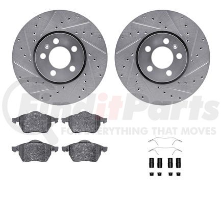 7512-74232 by DYNAMIC FRICTION COMPANY - Rotors-Drilled & Slotted-Silver w/ 5000 Advanced Brake Pads Incl Hdw