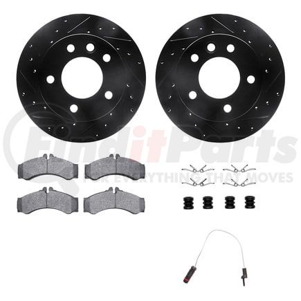 8222-40009 by DYNAMIC FRICTION COMPANY - Brake Rotor - Drilled & Slotted - Black w/HD Brake Pad w/HW Kit & Sensor