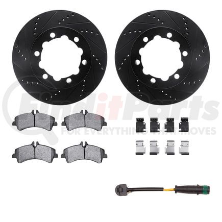 8222-63199 by DYNAMIC FRICTION COMPANY - Brake Rotor - Drilled & Slotted - Black w/HD Brake Pad w/HW Kit & Sensor