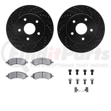 8412-40010 by DYNAMIC FRICTION COMPANY - Brake Rotor Drilled & Slotted - Black- w/Ulitmate Duty Brake Pad & HW Kit