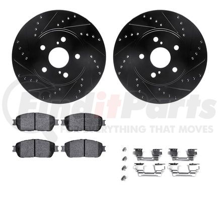 8412-76001 by DYNAMIC FRICTION COMPANY - Brake Rotor Drilled & Slotted - Black- w/Ulitmate Duty Brake Pad & HW Kit