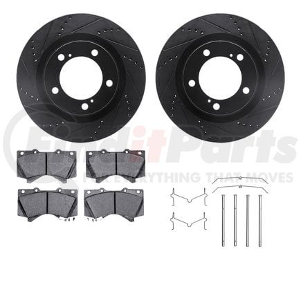 8412-76019 by DYNAMIC FRICTION COMPANY - Brake Rotor Drilled & Slotted - Black- w/Ulitmate Duty Brake Pad & HW Kit