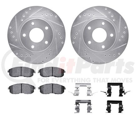 7612-67000 by DYNAMIC FRICTION COMPANY - Rotors-Drilled & Slotted-Silver w/ 5000 Euro Ceramic Brake Pads Incl Hdw