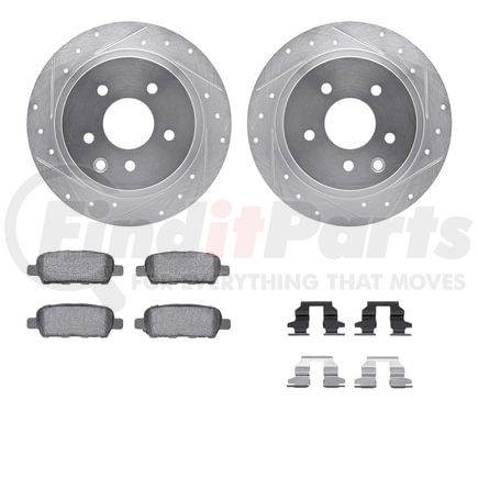 7612-67001 by DYNAMIC FRICTION COMPANY - Rotors-Drilled & Slotted-Silver w/ 5000 Euro Ceramic Brake Pads Incl Hdw