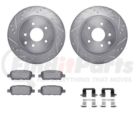 7612-67003 by DYNAMIC FRICTION COMPANY - Rotors-Drilled & Slotted-Silver w/ 5000 Euro Ceramic Brake Pads Incl Hdw