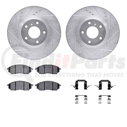 7612-67002 by DYNAMIC FRICTION COMPANY - Rotors-Drilled & Slotted-Silver w/ 5000 Euro Ceramic Brake Pads Incl Hdw