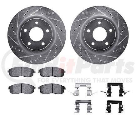 7612-67005 by DYNAMIC FRICTION COMPANY - Rotors-Drilled & Slotted-Silver w/ 5000 Euro Ceramic Brake Pads Incl Hdw