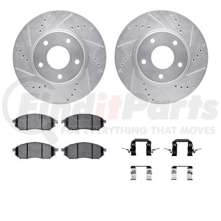 7612-67008 by DYNAMIC FRICTION COMPANY - Rotors-Drilled & Slotted-Silver w/ 5000 Euro Ceramic Brake Pads Incl Hdw