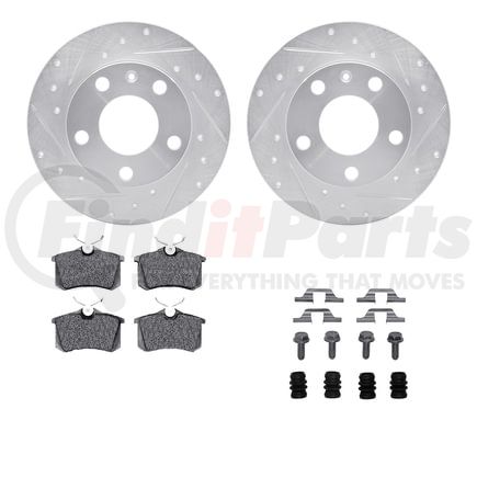 7612-73040 by DYNAMIC FRICTION COMPANY - Rotors-Drilled & Slotted-Silver w/ 5000 Euro Ceramic Brake Pads Incl Hdw