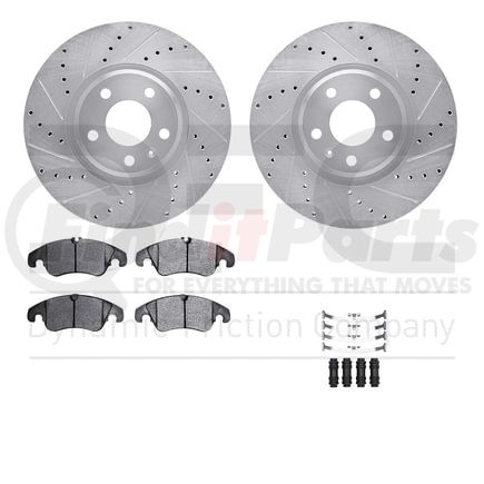 7612-73053 by DYNAMIC FRICTION COMPANY - Rotors-Drilled & Slotted-Silver w/ 5000 Euro Ceramic Brake Pads Incl Hdw