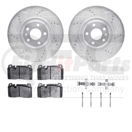 7612-73059 by DYNAMIC FRICTION COMPANY - Rotors-Drilled & Slotted-Silver w/ 5000 Euro Ceramic Brake Pads Incl Hdw