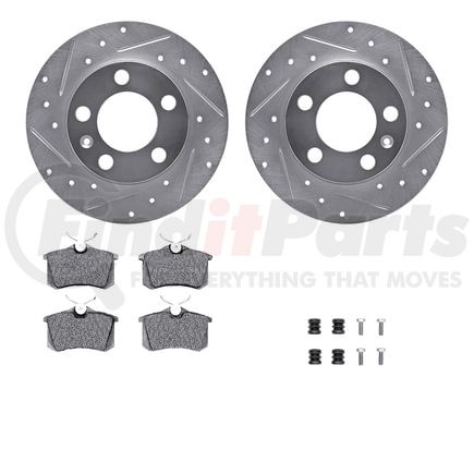 7612-74022 by DYNAMIC FRICTION COMPANY - Rotors-Drilled & Slotted-Silver w/ 5000 Euro Ceramic Brake Pads Incl Hdw