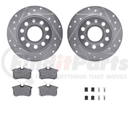 7612-74044 by DYNAMIC FRICTION COMPANY - Rotors-Drilled & Slotted-Silver w/ 5000 Euro Ceramic Brake Pads Incl Hdw