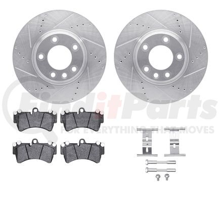 7612-74050 by DYNAMIC FRICTION COMPANY - Rotors-Drilled & Slotted-Silver w/ 5000 Euro Ceramic Brake Pads Incl Hdw