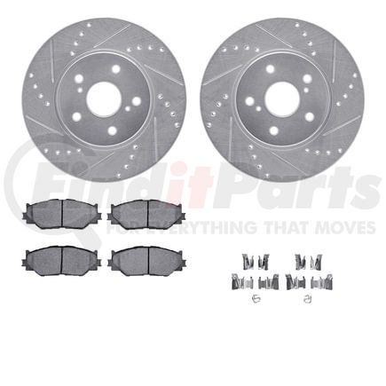 7612-76001 by DYNAMIC FRICTION COMPANY - Rotors-Drilled & Slotted-Silver w/ 5000 Euro Ceramic Brake Pads Incl Hdw