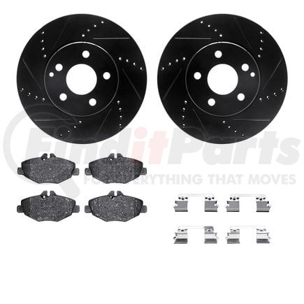 8512-63048 by DYNAMIC FRICTION COMPANY - Rotors-Drilled & Slotted-Black w/ 5000 Advanced Brake Pads Incl Hdw