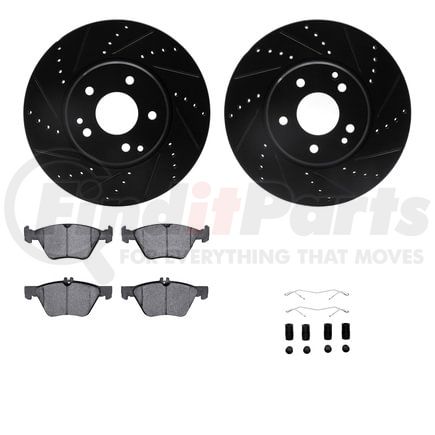 8512-63301 by DYNAMIC FRICTION COMPANY - Rotors-Drilled & Slotted-Black w/ 5000 Advanced Brake Pads Incl Hdw