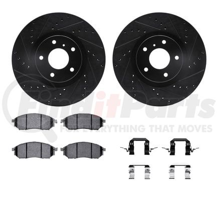 8512-67091 by DYNAMIC FRICTION COMPANY - Brake Rotor - Dimpled & Slotted - Black w/5000 Brake Pads & HW Kit