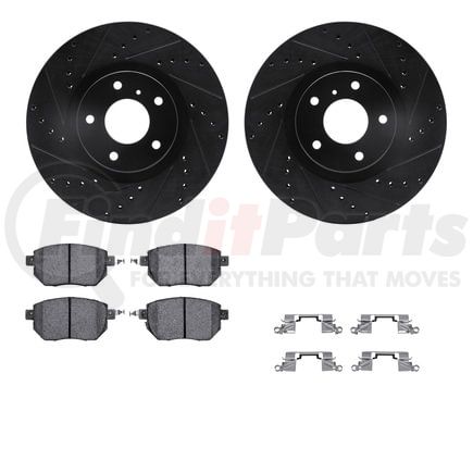 8512-67105 by DYNAMIC FRICTION COMPANY - Brake Rotor - Dimpled & Slotted - Black w/5000 Brake Pads & HW Kit