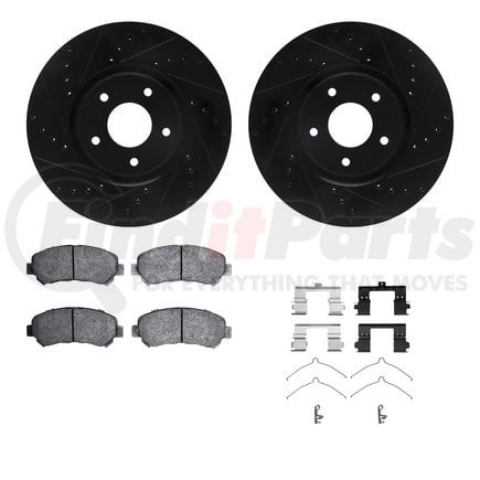 8512-67117 by DYNAMIC FRICTION COMPANY - Brake Rotor - Dimpled & Slotted - Black w/5000 Brake Pads & HW Kit